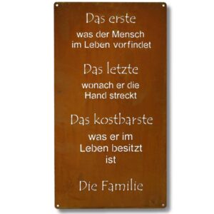 Rostikal Spruchtafel Familie - Edelrost Metall - Ideale Gartendeko für Liebhaber