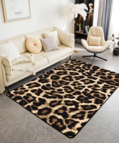 Leopard Print Area Rug 100Bx150L - Black Brown Cheetah Design für Jungen und Mädchen - Nichtauslatschend - Waschbar - In