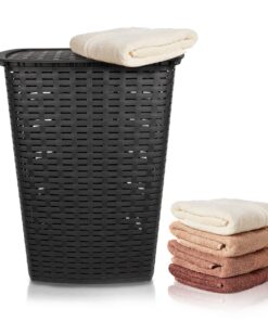 BigDean Wäschesammler - Flecht Rattan Optik - für das Atelier - 55L, 2 Griffen, Wäscheaufbewahrung - anthrazit