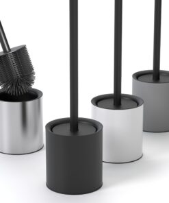 Antibakterielle Silikon Klobürste mit Spritzschutz - Stilvoller WC Bürstenhalter Edelstahl Schwarz