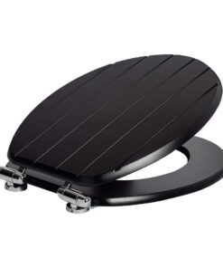Harbour Housewares Toilettensitz mit Absenkautomatik aus Holz - Antibakteriell Schwarz Oval Universal Chromscharniere