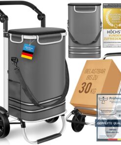 Dimono® Klappbarer Einkaufstrolley 56 Liter mit Kühlfach – 3in1 Shopping Trolley Grau