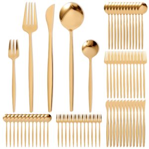 Edelstahl Besteck Set 12 Personen Spülmaschinenfest (Gold)