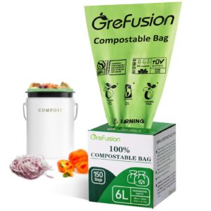 GreFusion 6-Liter x 150 Kompostierbare Biomüllbeutel für Abfall und Recycling | GreFusion 6-Liter x 150 Biocompostbeute