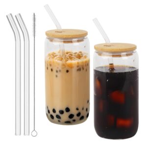 HAOYULO Glas mit Deckel und Strohhalm, Eiskaffee, Limonade, Smoothies, Bier und Cocktails geeignet, für Party- und Pickn