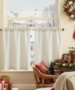 TOPICK Scheibengardinen Küche 60x65cm 2er Set modern Blickdicht Lichtdurchlässig für Wohnzimmer Schlafzimmer Beige