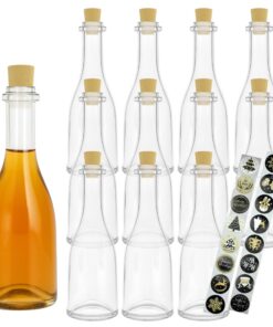 gouveo Glasflaschen 12er Set 200 ml Rustica mit Korken + 24 Weihnachtsaufklebern zum Weihnachtsverschenken