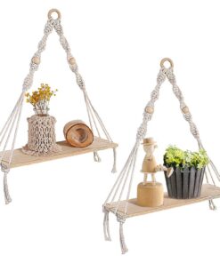 Handgewebtes Makramee Wandregal für Wohnzimmer und Schlafzimmer - 2 Stück 35 cm Holz Baumwollseil Boho Deko