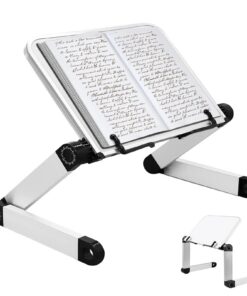 Buchständer Höhenverstellbar - Strahlend Weiß für Dicke Bücher, Laptop & iPad Leseständer, Hochwertiger Aluminiumarm für