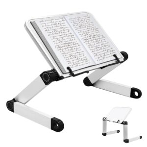 Buchständer Höhenverstellbar - Strahlend Weiß für Dicke Bücher, Laptop & iPad Leseständer, Hochwertiger Aluminiumarm für