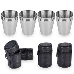 Edelstahl Becher Set, 16 Stück Klein 30ml mit 4 Lederetui für Outdoor-Verbraucher