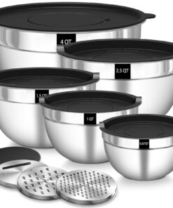 Terlulu Edelstahl Rührschüssel 5er Set für Spezialzubereitungen, Luftdichter Deckel & Reibenaufsätze, 4,5L + 2,7L + 1,6L