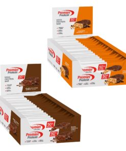 Premier Protein High Protein Bar - Double Chocolate Cookie (16x40g) für Athleten in der Fitnessstudio + Chocolate Carame