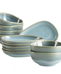 MÄSER Serie Cordelia, 12-teiliges Snacking Set, hochwertiges Steinzeug, unregelmäßige Geschirrformen,ideal für Küchen-