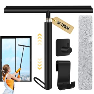 Duschabzieher Erweiterba Long Handle für Duschen, Fensterwischen (Schwarz) | Shower Squeegee Langer Stiel, 2 in 1 Fenst