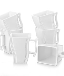 MALACASA Porzellan Kaffeetassen 6er Set - Weiß, Modernes Tassen-Set für Kaffee und Tee, Große Keramik-Kaffeetassen mit H