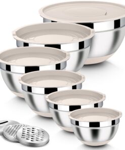 Homikit Edelstahl Rührschüssel Set für Familien, 6 Stück Schüssel Salatschüssel Set mit 3 Reibenaufsätzen, Luftdichtem D