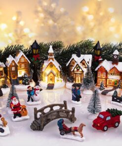 Infactory Weihnachtsdeko: 25-teiliges Deko-Weihnachtsdorf mit Lichterbedienung | Infactory Weihnachtsdeko: Batteriebetr