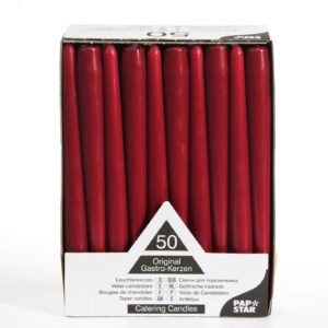 PAPSTAR Spitzkerze - Bordeaux - Glühkern Finest durch 22 mm x 250 mm Höhe - 50 Stück pro Karton