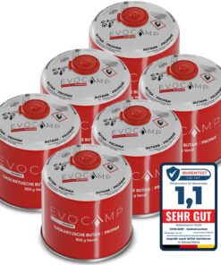 6x Butangas Kartuschen für Camping, 500g Schraubkartusche mit Butan/Propan Gas 899 ml, Gas Kartusche EN417