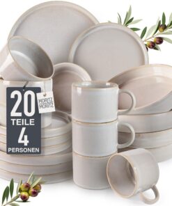 Moritz & Moritz CASTELLO 20-Tellerr Set Beige - Ideal zum Dinner - Festliche Tischdeko aus Steinzeug