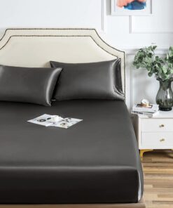 Satin Spannbettlaken 180x200 Grau Anthrazit Hochwertiges Spannbetttücher für Matratze Hohe bis 25-30 cm Glänzend Seide