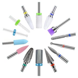 Nagelfräser Bits Homeet 14 Stück Keramik Bit für Anfänger Maniküre Pediküre, Gelnägel für Professionelle, Weiss Keramikd