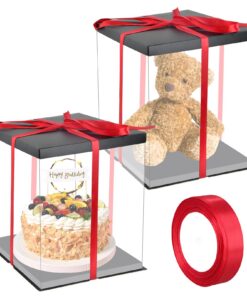 Transparente Tortenboxen Schwarz für Geburtstage und Hochzeiten mit Sockel und Band