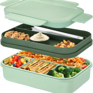 Sinnsally Vesperbox für Erwachsene, 2000ml Brotdose mit Unterteilung & Besteck, Auslaufsicher Essensbox