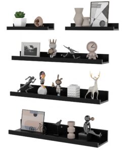 RLAVBL Wandregal 5er-Set Schwarz 2x30cm + 3x60cm für Wohnzimmer Schlafzimmer Küche Büro