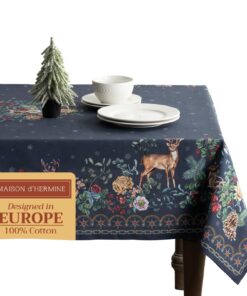 Maison d'Hermine Christmas Joy Tischdecke Rechteckig 100% Baumwolle Festlich für Das Esszimmer und Weihnachtsdekoratione