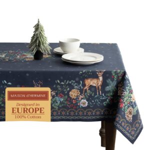 Maison d'Hermine Christmas Joy Tischdecke Rechteckig 100% Baumwolle Festlich für Das Esszimmer und Weihnachtsdekoratione