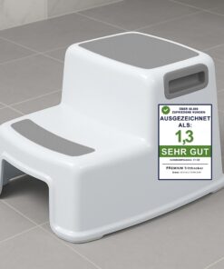 Tritthocker Kinder 2-Stufig 26cm Hoch Belastbarkeit 80kg Gummierte Trittfläche Grau