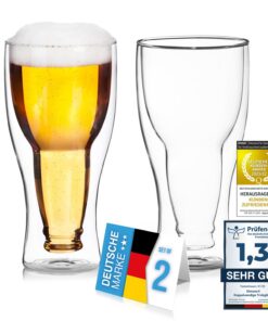 Dimono Doppelwandiges Bierglas Inside Out Umgestülpte Bierflasche 0,33 L (2 Gläser)