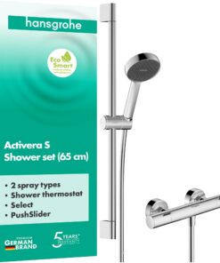 Hansgrohe Activera Select S Wassersparendes Duschset Thermostat Ecostat, chrom, 65 cm Brausestange, 1,60 m Brauseschlauc