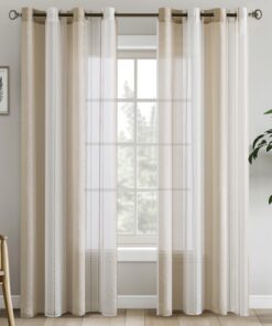 EMEMA Beige-White Streifen Vorhänge Voile Gardinen Wohnzimmer 140x225cm Dekorieren