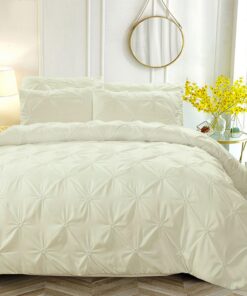 Luofanfei Plissee Bettwäsche Set 155x220 Beige Geometrisches Microfaser Modern Design Pinch Pintuck Quetschfalten