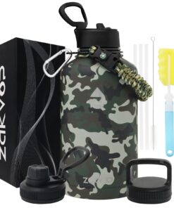 Thermosflasche ZAKVOP 2L Camouflage für Outdooraktivitäten | Trinkflasche ZAKVOP 2L Edelstahl Camouflage mit Strohhalme