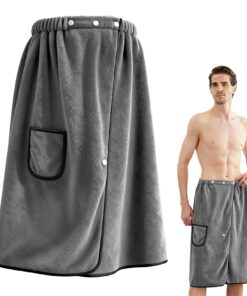 Saunakilt 78x155cm Verstellbar Schnelltrocknend mit Druckknöpfen & Taschen für Sauna Fitnessstudio Dusche (Dunkelgrau)