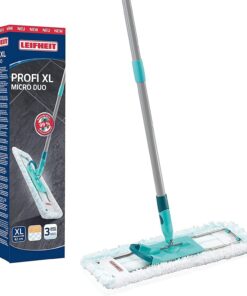 Leifheit rückenschonender Bodenwischer Profi XL Micro Duo, Stahlstiel 146cm für Profis, 360 Grad Drehgelenk und Microfas