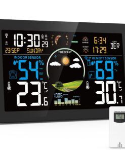 VIFLYKOO Wetterstation Funk mit Außensensor, Wettervorhersage & DCF Funkuhr, für Innen & Außen Schwarz