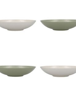 KitchenCraft Pasta Bowls Set of 4 in Green und Cream, Lead Free Glazed Stoneware für Speisen wie Ramen und Reis, in eine