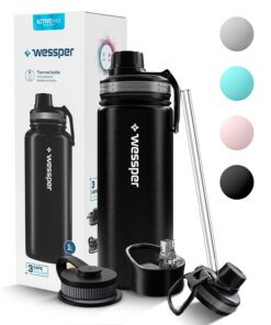 Wessper Auslaufsicher Thermosflasche 500ml Schwarz | Für Erwachsene und Kinder in Sport und Outdoor-Szenarien | BPA-Frei