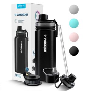 Wessper Auslaufsicher Thermosflasche 500ml Schwarz | Für Erwachsene und Kinder in Sport und Outdoor-Szenarien | BPA-Frei