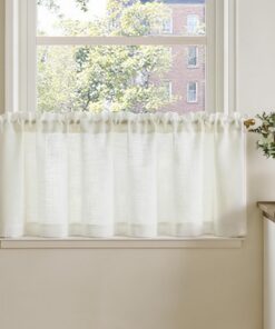 TOPICK Bistrogardine für Küchenfenster Leinenoptik Lichtdurchlässig Weiß Küchenvorhänge Kurz Gardinen H40xB140 cm