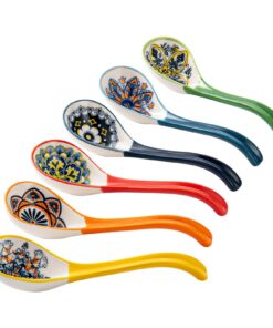 HENXFEN LEAD Porzellan Suppenlöffel 6,5 Zoll Bunte 6er Pack Bohemian Style für Ramen Pho Suppe