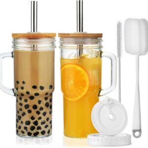 ALINK 2pcs 710ML Becher mit Griff - ideale Wahl für Kaffee, Smoothies und Saft - wiederverwendbare Mason Jar Trinkgläser