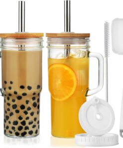 ALINK 2pcs 710ML Becher mit Griff - ideale Wahl für Kaffee, Smoothies und Saft - wiederverwendbare Mason Jar Trinkgläser