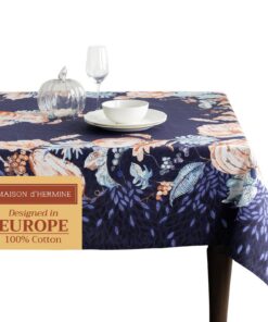 Maison d' Hermine Tischdecke Pumpkins Blues – für Esszimmer, Küche und Partys, 100 % Baumwolle, 140 x 230 cm, waschbar,
