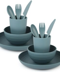 Belle Vous Navy-Blau 4-Tlg. Camping Geschirr Set - Kunststoff Geschirr für Campen und Picknicks - Perfekt für Familien u